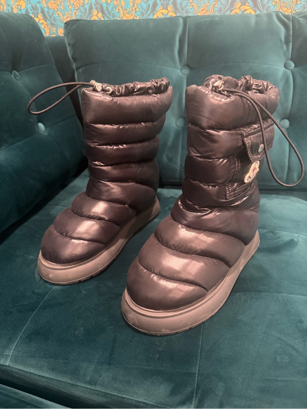 Moncler Black Quilted Puffer Winter Boots with Drawcord